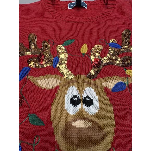 Woman’s Karen Scott Sweater L Reindeer Christmas Ugly Sweater Holiday Bell - Picture 9 of 10